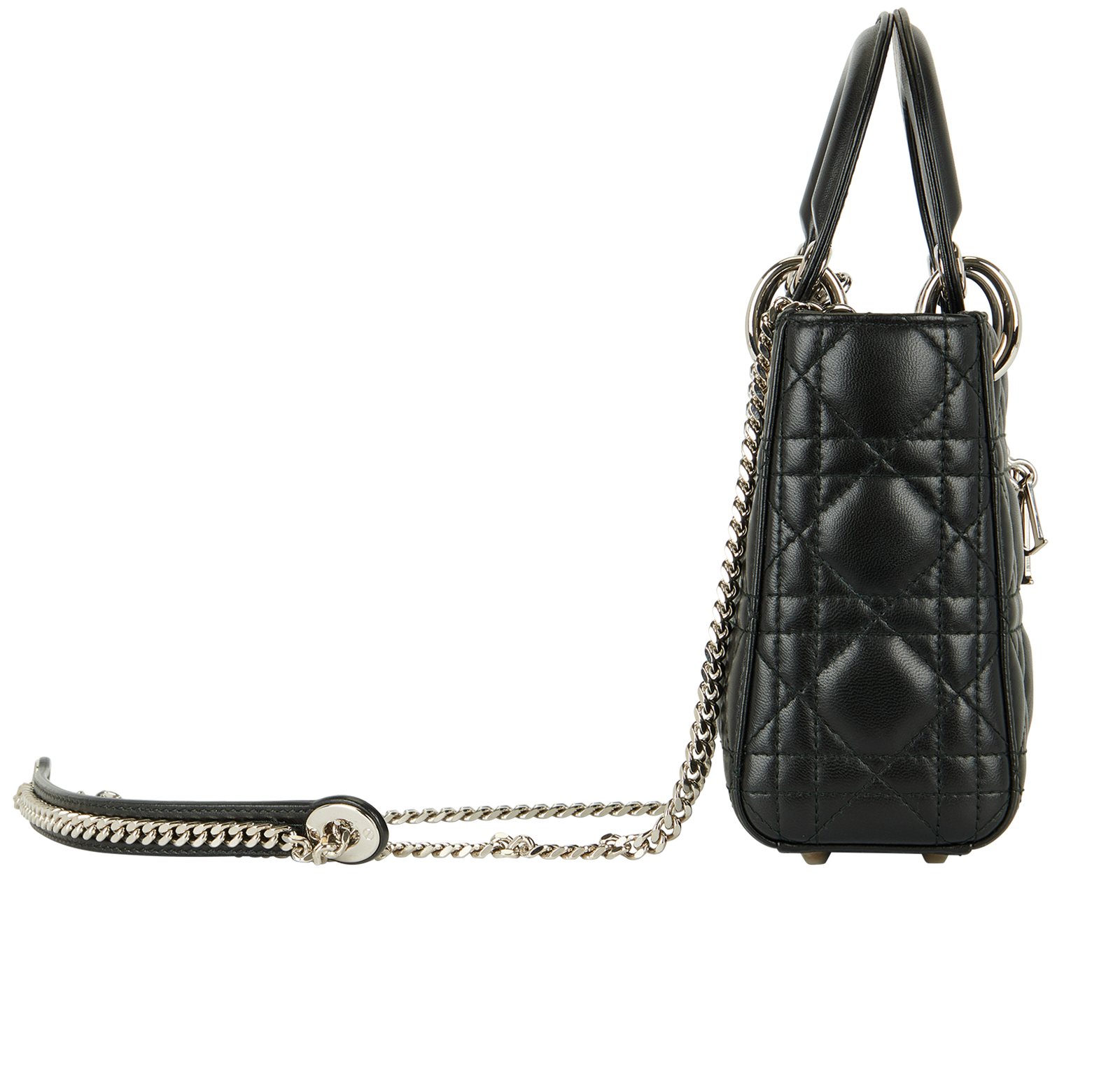 Mini Lady Dior Cannage, &pound;2,200, Handbags, Black, Leather, Side view